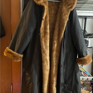 ROAMANS Faux
Fur & Black Reversible
Hooded Full
Length Beautiful
Coat Jacket